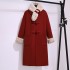 Woolen collar cow horn button woolen coat 2024 winter New Year long red coat