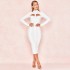 Foreign Trade Station Europe and America Autumn/Winter Women's Solid Color Long Sleeve Sexy Chest Hollowout Skinny Bandage Dress Dress Dress Dress