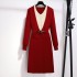 Fake two-piece spliced knitted dress for women in autumn and winter, exuding a sense of luxury and temperament, with a waist cinching and slimming sweater and long skirt