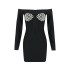 European and American sexy heavy industry diamond jewelry off shoulder long sleeved bandage dress, socialite birthday party banquet stylish small dress