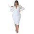 N7656 Cross border New Product AliExpress Amazon Fashion Leisure Solid Color Long Sleeve Zipper V-neck Dress