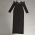 Cross border European and American Elegant Black Ball Long Sleeve Cocktail Party Daily Wearing Evening Dress Pearl Bandage Dress