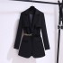 Spring and Autumn Design Explosion Street High end Suit Top with Waist Drawn Black Lazy Style Suit Coat for Women