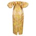 French style design, slim fit with one shoulder and waist, elegant temperament, yellow jacquard dress, socialite banquet dress