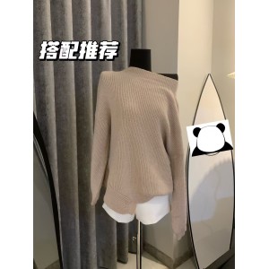 Lazy style loose casual pullover off shoulder sweater for women's autumn and winter 2024 new design sense irregular hem top