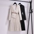 Spring French suit with a high-end feel and a slimming and fake look. Two piece spliced chiffon pleated long sleeved A-level dress