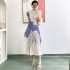 2023 Summer New Miyake Wrinkle Fashion Slimming Small Shirt Printed Hundred Fold Half Skirt Two Piece Set for Women