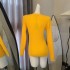 Chill Qiao'er Autumn Buffy Versatile Yellow V-neck Knitted Shirt Loose and Simple Long Sleeve Outer Top for Women