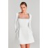 European and American Cross border 2024 New Women's Wear White French Square Neck Diamond Set Long Sleeve Bandage Dress with Summer Luxury