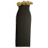 A niche one neck gold three-dimensional flower black strapless dress with a high-end and elegant temperament for women, a socialite banquet evening gown