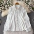 French style small fragrant style lapel shirt for women's clothing in the spring of 2024, with a strong sense of design, heavy industry nail beads, and a western-style age reducing cardigan top