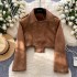 American retro deerskin velvet jacket for women's winter new design sense, short lapel casual small top