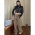 Cool and stylish leather jacket for women in autumn, spicy girls with polished edges, irregular pockets, PU leather jacket, short jacket