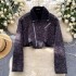 Versatile small leopard print patchwork lapel short jacket for women in winter 2024, new Instagram popular jacket top