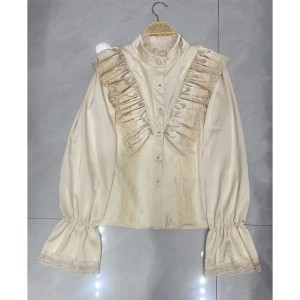 French heavy industry high-end lace shirt, women's pure desire, socialite chiffon design, ruffled edge top