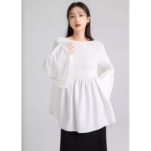 Design color sensitive shirt for women, new Korean version one shoulder loose shirt, long sleeved top