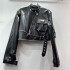 Cool and stylish leather jacket for women in autumn, spicy girls with polished edges, irregular pockets, PU leather jacket, short jacket