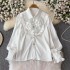 Light luxury socialite style shirt with a female design sense, niche three-dimensional flower slimming and age reducing bubble sleeves, lapel shirt top