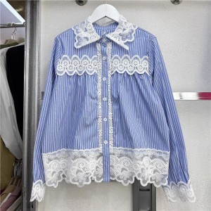 French style new Korean fashion versatile lace patchwork long sleeved shirt with women's design sense niche top