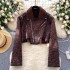 Versatile small leopard print patchwork lapel short jacket for women in winter 2024, new Instagram popular jacket top