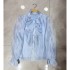 Light luxury palace style, high-end feeling, standing collar, flower petal sleeve shirt, women's autumn ruffle design, socialite temperament top