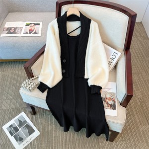 Real time shooting of plus size winter temperament, socialite, little fragrance, goddess, lazy style, sweater, internet celebrity, explosive street two-piece set, dress