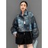 2024 autumn new printed denim shirt with organza long sleeved short jacket design, fashionable and loose women's clothing