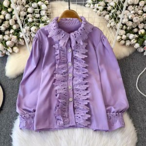 Internet celebrity's new style French court style lace, lace crochet collar, temperament shirt, women's shirt