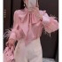 New French style design with a sense of niche temperament, youthful beauty, pink bow tie, inner shirt top for women