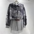 2024 autumn new printed denim shirt with organza long sleeved short jacket design, fashionable and loose women's clothing