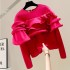 High end socialite temperament long sleeved round neck pullover with ruffled edge loose hoodie for women's casual western-style top