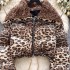 European and American Sweet Cool Fried Street Hairy Big Collar Shining Leopard Pattern Cotton Jacket Women's Drawstring Design Short Thick Coat