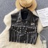 Leather jacket for women 2024 winter new Hong Kong style chic fashionable casual willow nail zipper short sleeveless vest trend