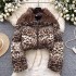 European and American Sweet Cool Fried Street Hairy Big Collar Shining Leopard Pattern Cotton Jacket Women's Drawstring Design Short Thick Coat