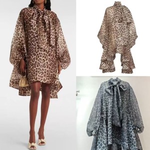 Trendy luxury, aloof style, unique and stylish, stylish and noble, leopard print long sleeved shirt, stylish and stylish dress