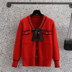 Real time shooting of plus size women's autumn and winter new items, chubby MM, small fragrance butterfly machine, V-neck versatile slimming sweater cardigan