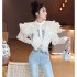 French top women's fashion style high-end French ruffle edge hollow lace shirt