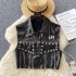 Leather jacket for women 2024 winter new Hong Kong style chic fashionable casual willow nail zipper short sleeveless vest trend