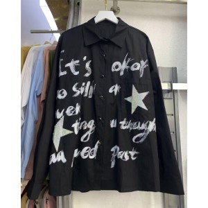 European station letter graffiti niche long sleeved loose silhouette shirt street fashion brand boyfriend style 25 year spring clothing new item