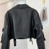 Black short PU leather jacket, women's jacket, new Hong Kong style explosive design, American high-end short stature