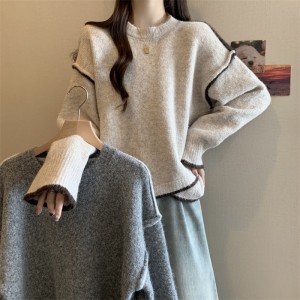 Real time shooting of oversized autumn and winter Korean version design with irregular contrasting colors, casual thick sweater for slimming and lazy style, knitted sweater