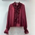 Heavy Industry Diamond studded Beaded Tassel Design Sweet Wrinkled Mushroom Lace Splicing Stand up Collar Hoodie Versatile Shirt for Women