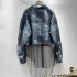 2024 autumn new printed denim shirt with organza long sleeved short jacket design, fashionable and loose women's clothing