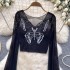 Sweet and Spicy Girl Versatile Thin Perspective Mesh T-shirt Female Heavy Industry Butterfly Embroidery Horn Long Sleeve Short Western Top