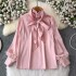 Temperament Professional Commuter Satin Top Long Sleeve Bow Shirt Small Shirt French Shirt Top Female