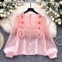 Light mature style retro high-end shirt for women in autumn, three-dimensional flower bubble sleeve design, socialite and princess temperament top