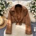 American retro deerskin velvet jacket for women's winter new design sense, short lapel casual small top