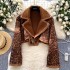 Versatile small leopard print patchwork lapel short jacket for women in winter 2024, new Instagram popular jacket top