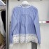 French style new Korean fashion versatile lace patchwork long sleeved shirt with women's design sense niche top