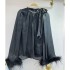 Advanced and luxurious acetate satin feather sleeves, exquisite diamond studded shirt, women's autumn new style, small fragrance and western-style top